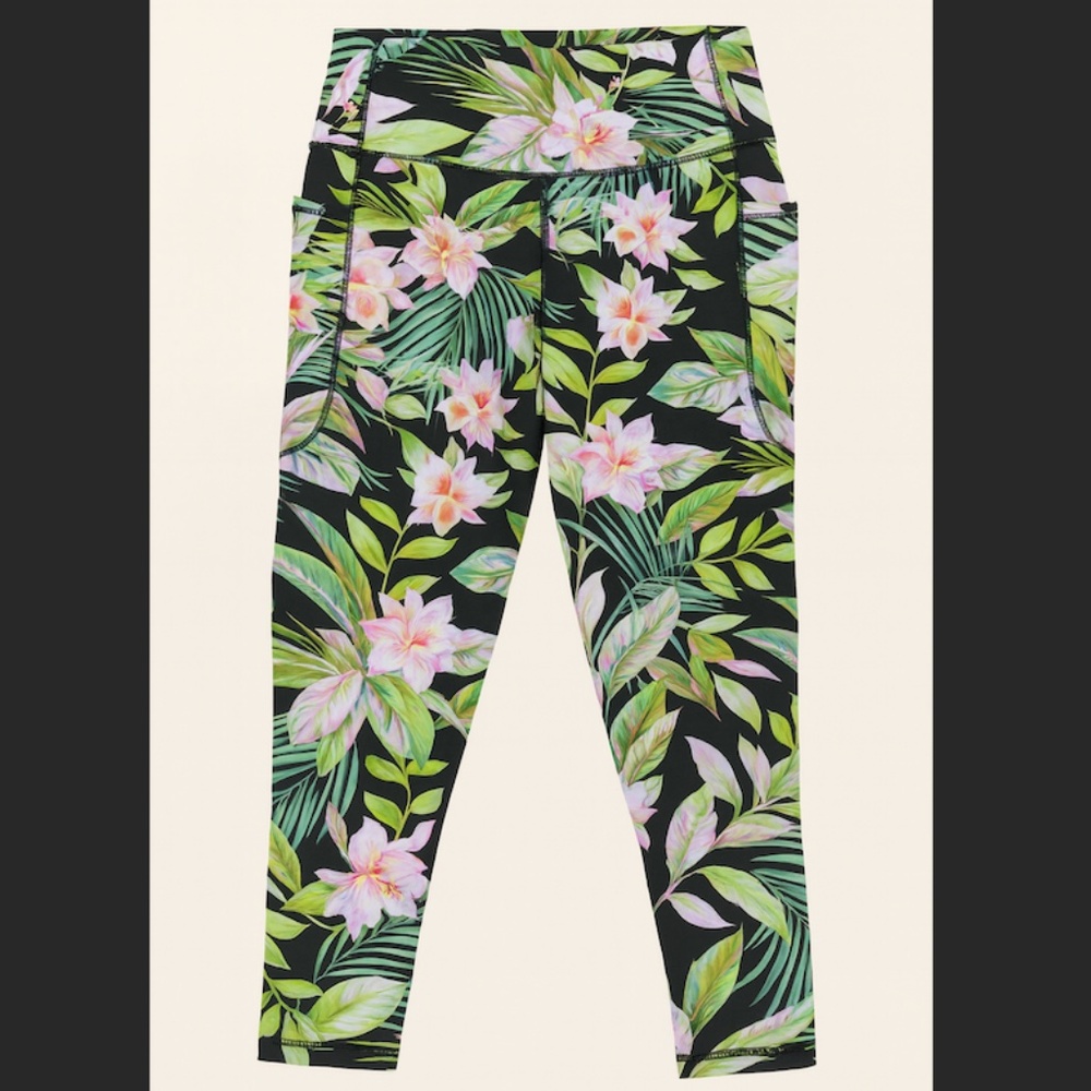 Bebe Sport Women's Multicolored Floral Polyester Cropped Capri Leggings, size XL